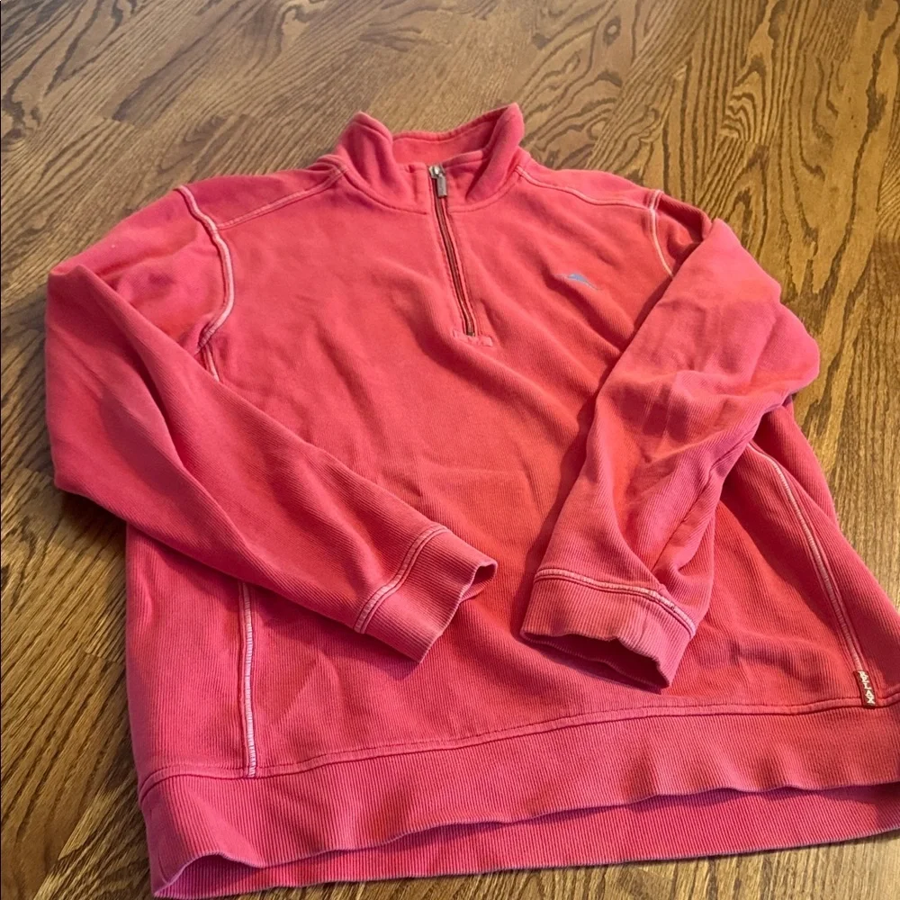 Tommy Bahama Coral/soft Red Pullover with blue logo - Relax series